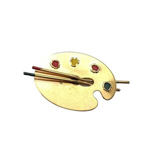 Beau Sterling Silver Multicolor Enamel Artist's Palette Brooch Pin Vintage